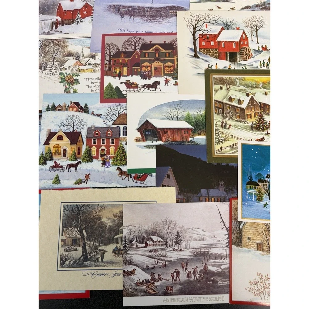 Vintage Christmas Cards Fronts ONLY Houses Barns Bridges Scrapbooking Crafts 50+
